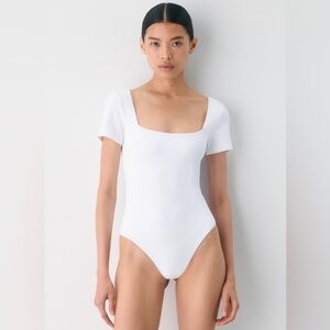 Babaton Square Neck Bodysuit White Stretch Minimalist Size Small